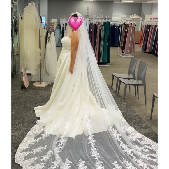 Unbranded Accessories - White Cathedral 100 inch Length with blusher Bridal Veil Floral Lace Applique